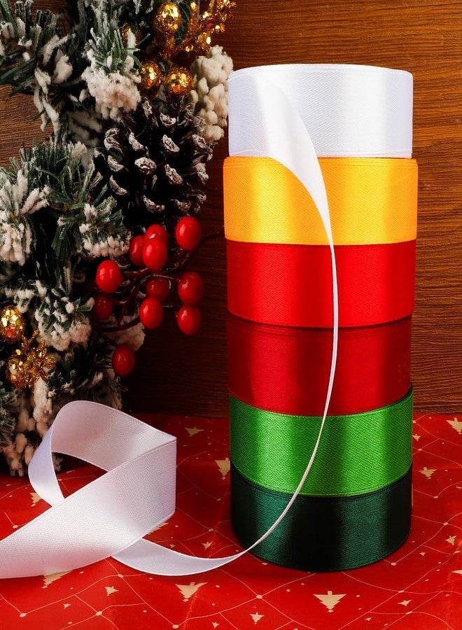 Cidenbio Christmas Ribbon for Gift Wrapping 6 Rolls 150 Yards 1 Inch Xmas Ribbon, Red Ribbon Green Ribbon White Ribbon Yellow Ribbon Satin Ribbon, Ribbons for Crafts Bow Invitation Card Party Wedding Decor - Image 3